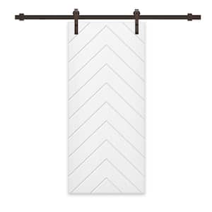Herringbone 24 in. x 84 in. Fully Assembled White Stained MDF Modern Sliding Barn Door with Hardware Kit
