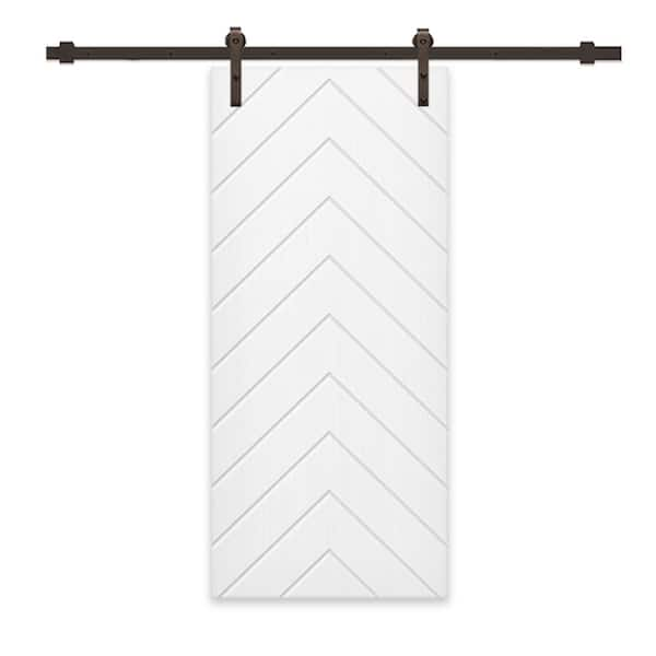 CALHOME Herringbone 24 in. x 84 in. Fully Assembled White Stained MDF Modern Sliding Barn Door with Hardware Kit