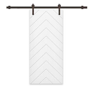 Herringbone 30 in. x 84 in. Fully Assembled White Stained MDF Modern Sliding Barn Door with Hardware Kit