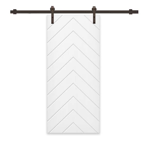 CALHOME Herringbone 30 in. x 84 in. Fully Assembled White Stained MDF Modern Sliding Barn Door with Hardware Kit