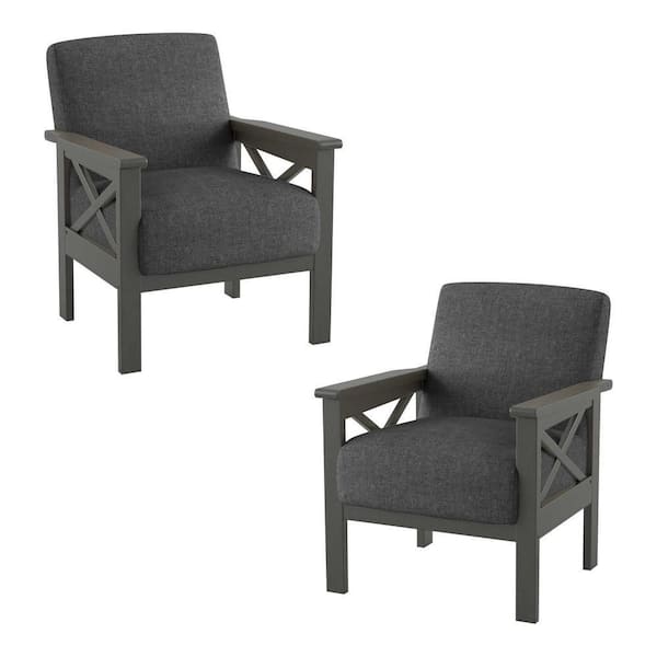EVERGLADE HOME Savion Dark Gray Textured Upholstery Solid Wood Frame Accent Chair (Set of 2)