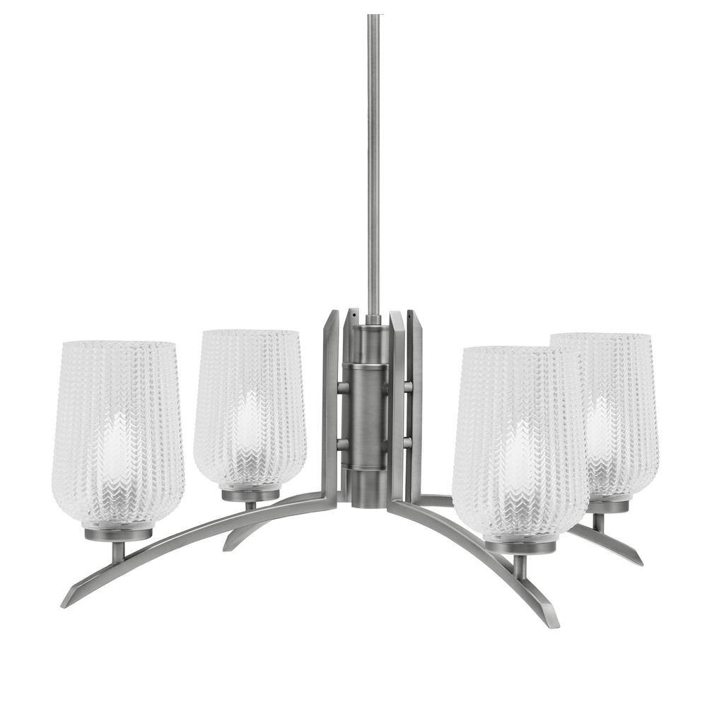 Siena 26.75 in. 4-Light Graphite Chandelier with 5 in. Clear Textured Glass