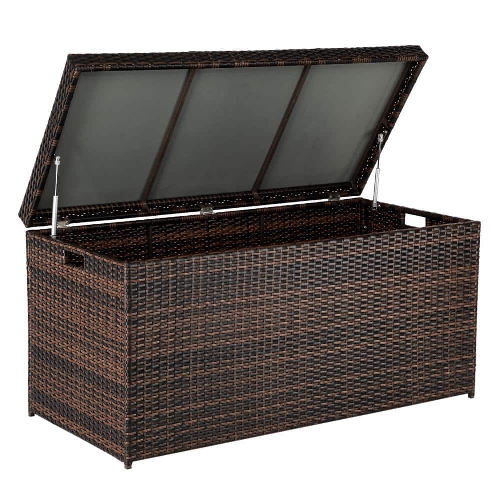 132 Gallon Brown Gradient Wicker Deck Storage Box