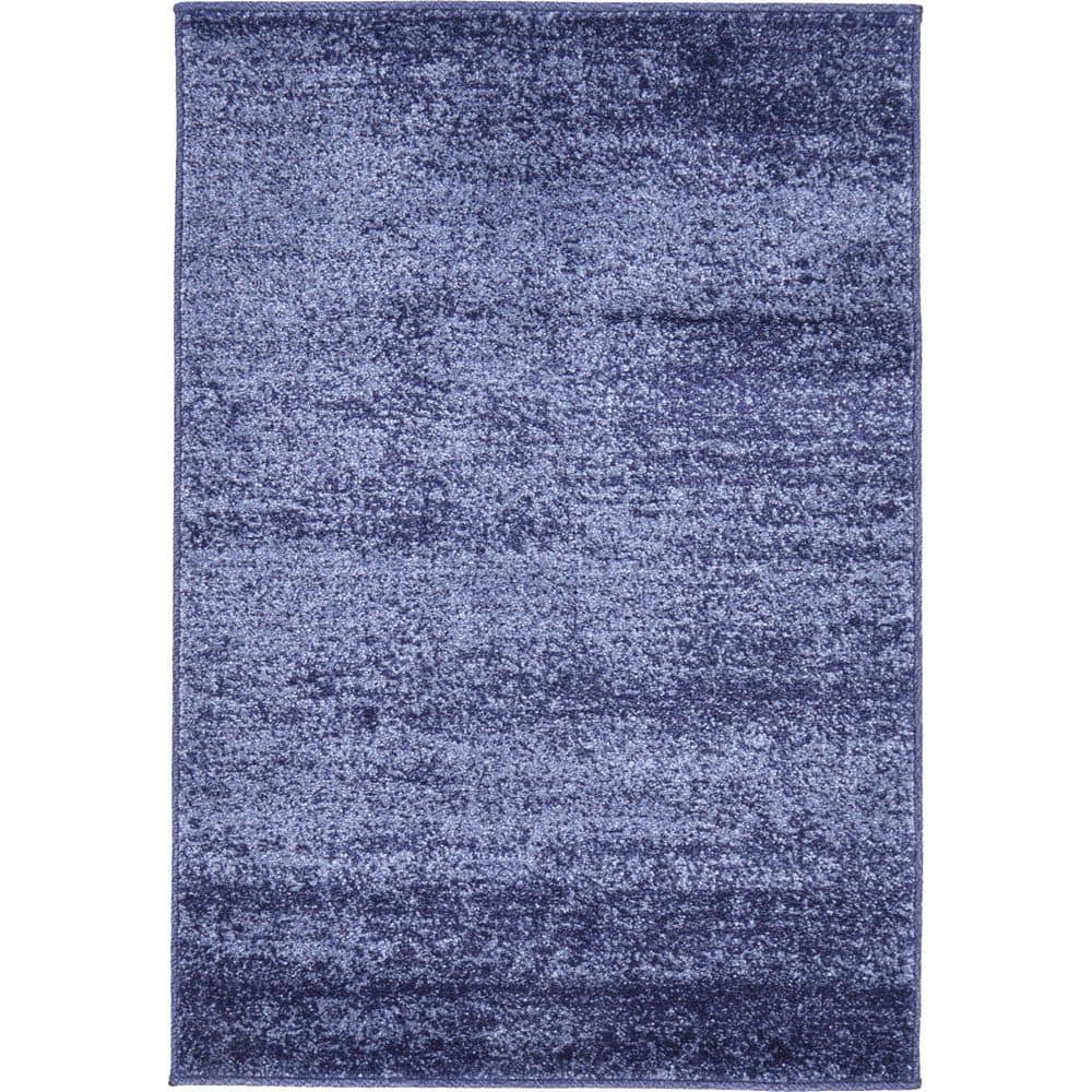 Navy Blue Tufted Stain-Resistant Rectangular Rug
