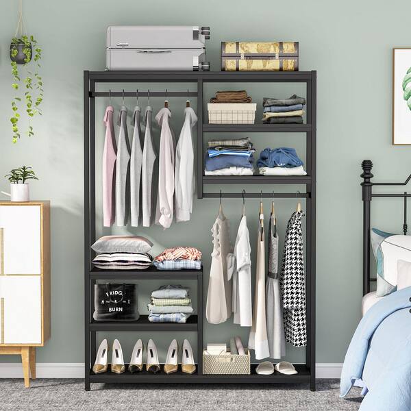 Tribesigns Cynthia Black Freestanding Closet Organizer Garment Rack with  Shelves and Hanging Rods FFHD-F1470 - The Home Depot