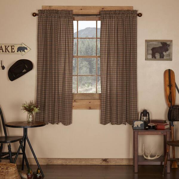 VHC BRANDS Prescott Brown 36 in. W x 63 in. L Scalloped Light Filtering Curtain Double Panel
