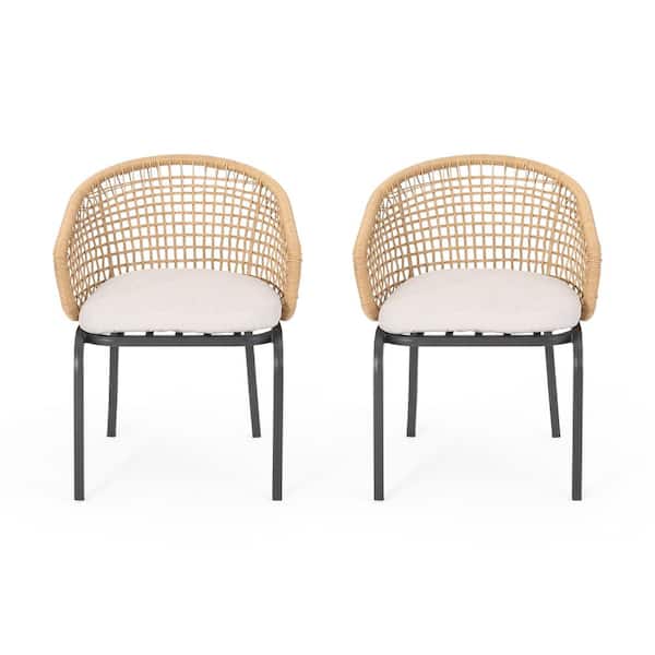 Arias Light Brown Removable Cushions Faux Rattan Outdoor Patio Lounge Chairs with Beige Cushions (2-Pack)