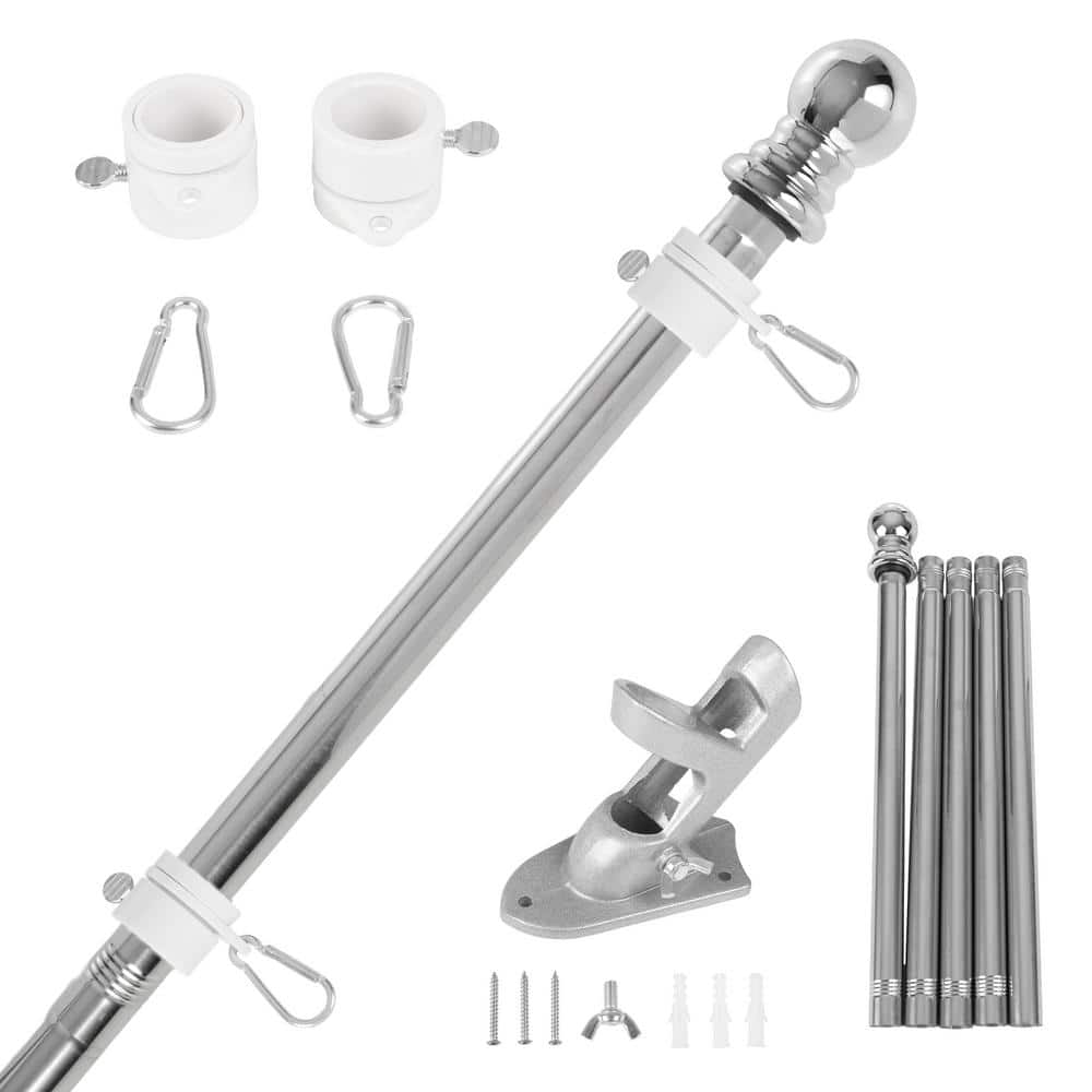 6ft Silver Stainless Steel Tangle-Free Flag Pole Kit
