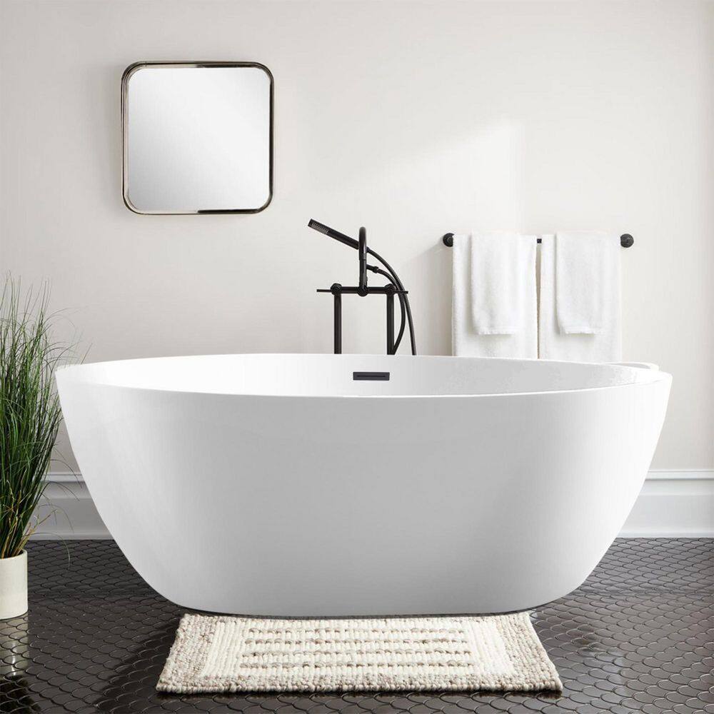 59" White Acrylic Freestanding Oval Bathtub