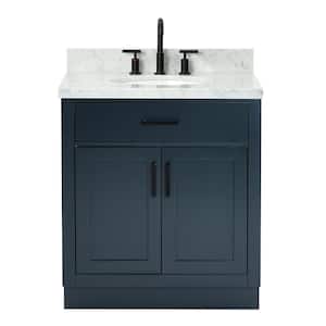 Hepburn 31 in. W x 22 in. D x 36 in. H Bath Vanity in Blue with Carrara Marble Vanity Top in White with White Basin