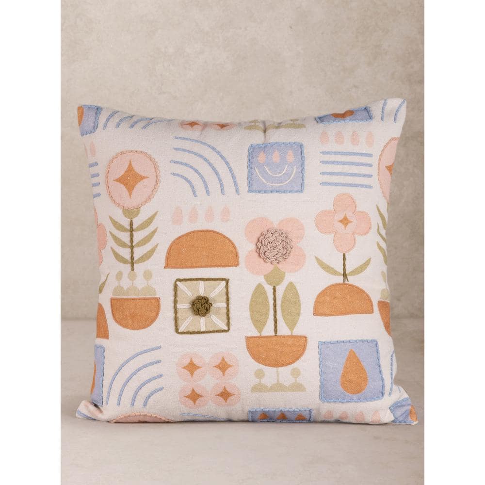 Junia 20"x20" Multicolor Cotton Throw Pillow with Whimsical Design