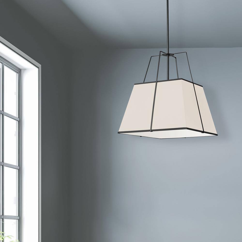 Black Modern Indoor/Outdoor Trapezoid Pendant Light with White Shade