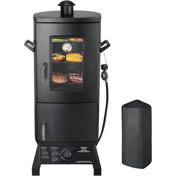 Outdoor Propane Smoker with Temperature Control, BBQ Smoker Duty Three Removable Smoking Racks, Black