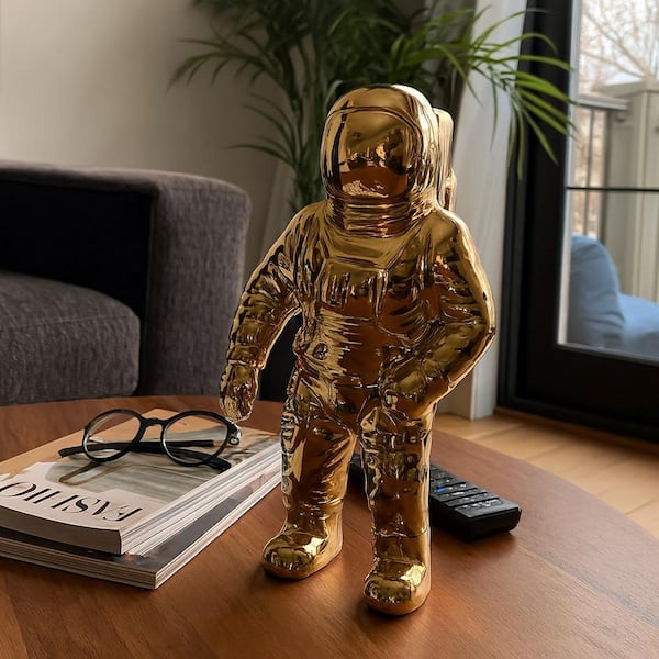 Gold 6 in. x 11 in. Ceramic Astronaut Contemporary Modern Metallic Figurine