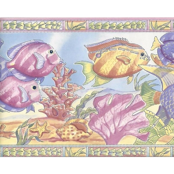 Dundee Deco Falkirk Brin Fish, Coral Purple, Blue Wallpaper Border