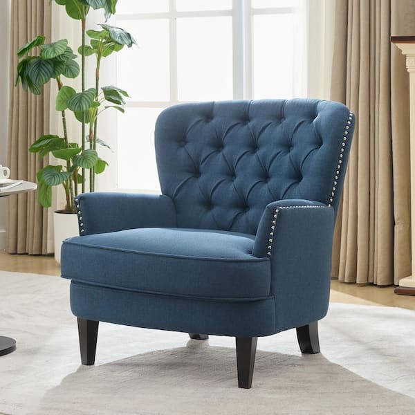 Noble House Tafton Dark Blue Fabric Club Chair with Tufted Cushions (Set of 1)