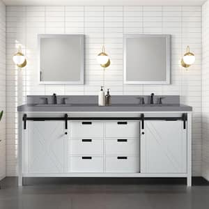 Marsyas 80 in W x 22 in D White Double Bath Vanity, Grey Quartz Countertop and 30 in Mirrors