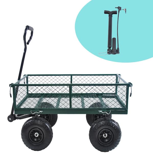 Sudzendf Green 3.6 cu. ft. Steel Garden Cart with Removable Sides and 180-Degree Rotating Handle