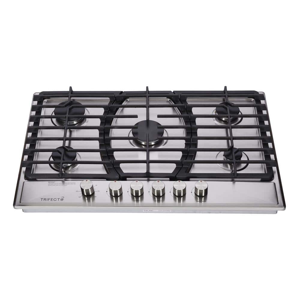 Elexnux LD 30 in. 5 Burners Recessed Gas Cooktop in Stainless Steel with Continuous Grates, Silver