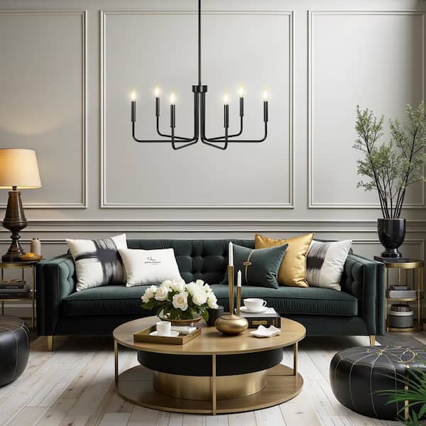 YANSUN 28 in. 6-Light Black Farmhouse Chandelier Industrial Dining