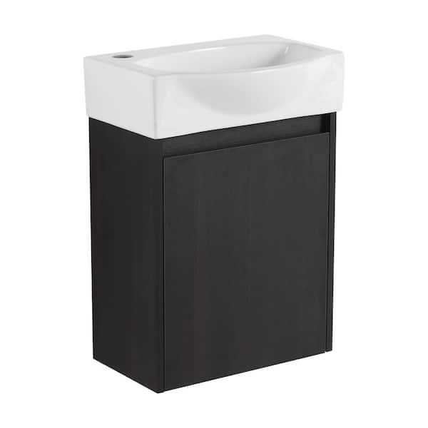 Unbranded 16 in. W x 11 in. D x 22 in. H Modern Wall Floating Bath Vanity with Resin White Sink Top in Black CabinetSingle Door