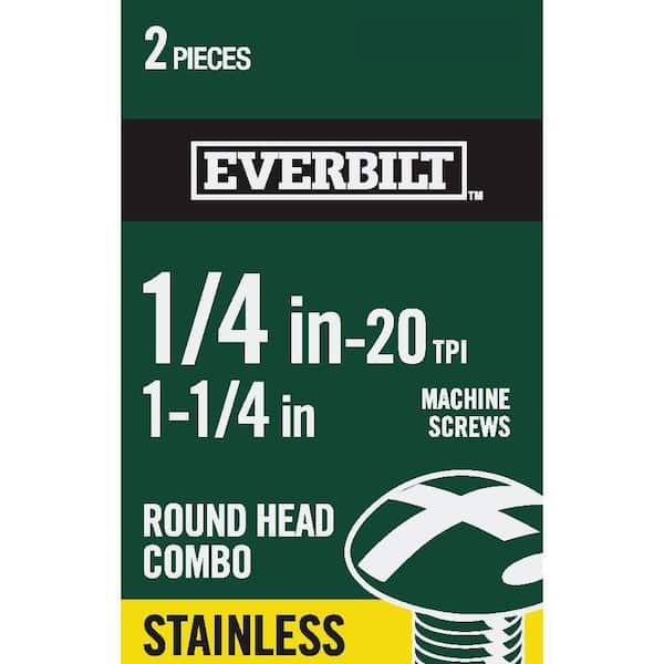 Everbilt 1/4 in.-20 x 1-1/4 in. Combo Round Head Stainless Steel Machine Screw (2-Pack)