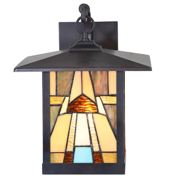 River of Goods Mission 1-Light Oil Rubbed Bronze Hardwired Outdoor Wall  Lantern Sconce with Rich Brown Stained Glass 20788 - The Home Depot