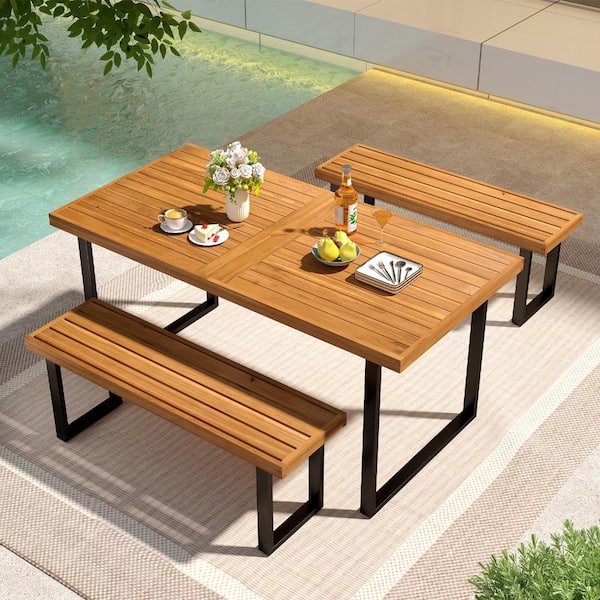 SKONYON Acacia Wood Outdoor Dining Table for 6 with 1.97 in