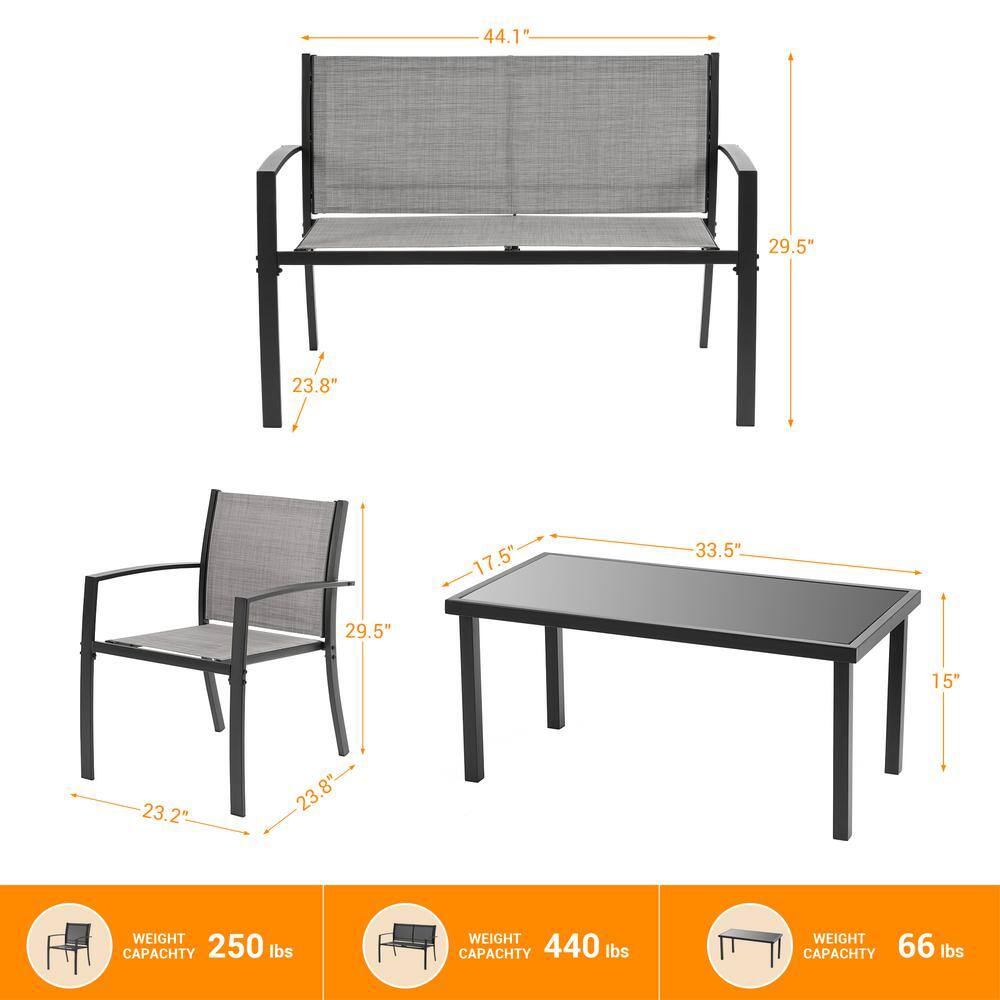 JOYESERY Textilene Black 4-Piece Patio Furniture Chair Sets with Loveseat and Coffee Table in Gray JOYESERY Textilene Black 4-Piece Patio Furniture Chair Sets with Loveseat and Coffee Table in Gray - 3