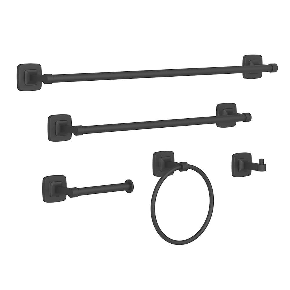 Movisa 5Piece Wall Mount Bath Hardware Set in Matte Black MVSR29 The