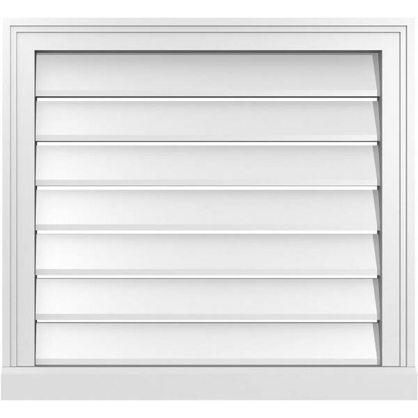 Ekena Millwork 26 in. x 24 in. Vertical Surface Mount PVC Gable Vent: Functional with Brickmould Sill Frame