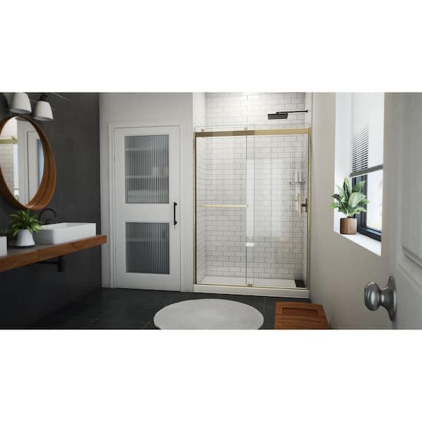 Sapphire-V 54 in. W x 76 in. H Sliding Semi Frameless Bypass Shower Door in Brushed Gold with Clear Glass