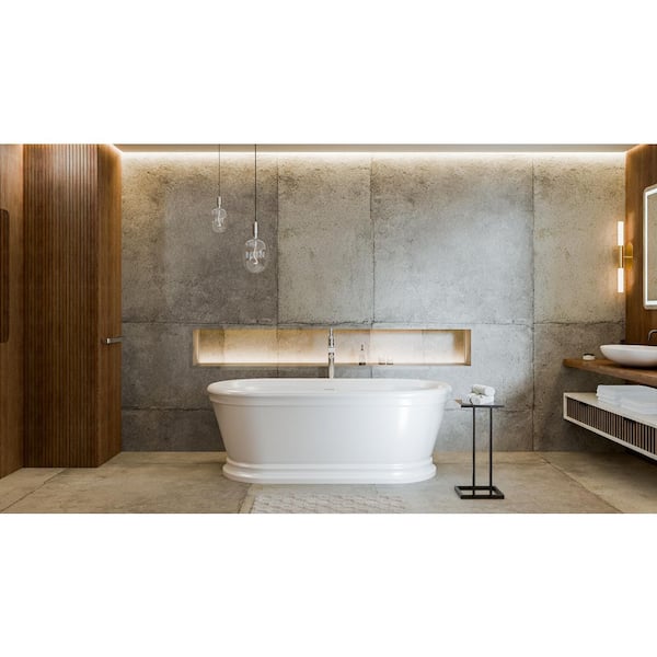 Abbey 66.75 in. L x 31.5 in. W Acrylic Double Ended Freestanding Soaking Bathtub with Center Drain in Polished Nickel