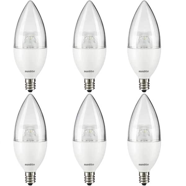 Sunlite 60-Watt Equivalent B12 Torpedo Tip E12 Candelabra Base ENERGY STAR Dimmable Chandelier LED Light Bulb in 4000K (6-Pack)