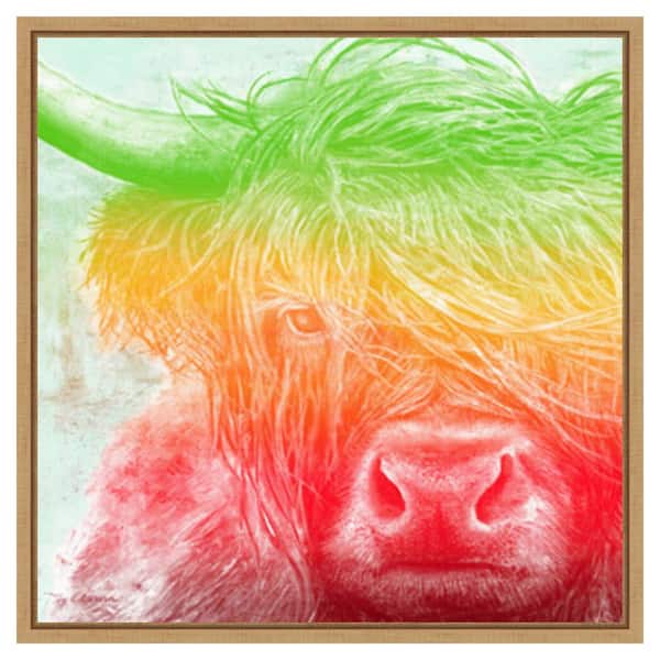 Amanti Art Norwegian Bison rainbow by Marie Elaine Cusson 22 in. W x 22 in. H Canvas Wall Art Print Framed in Brown