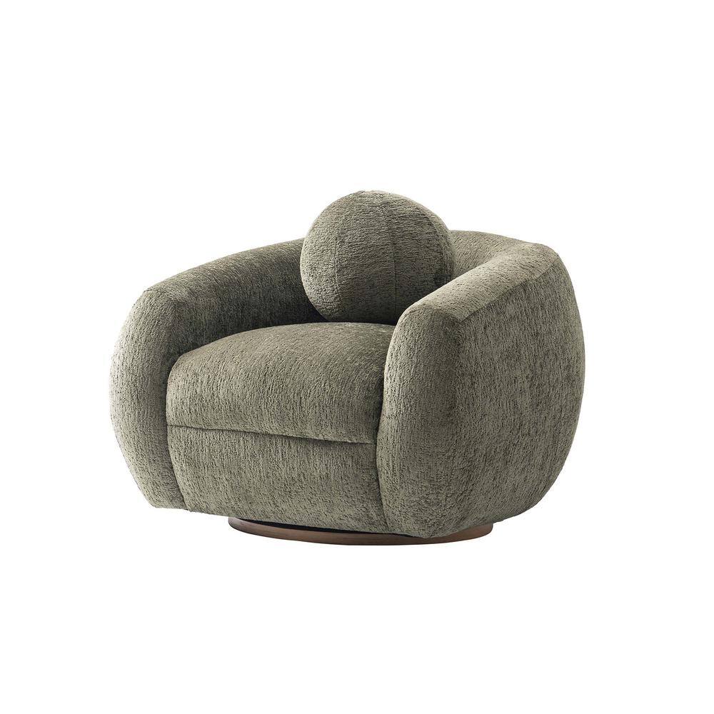 Olive Green Chenille Upholstered Accent Chair with Wood Base
