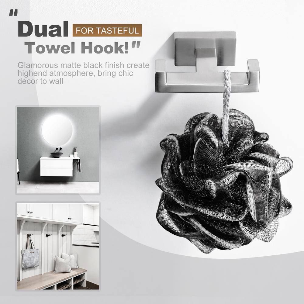 Brushed Nickel Modern Double Robe and Towel Hook