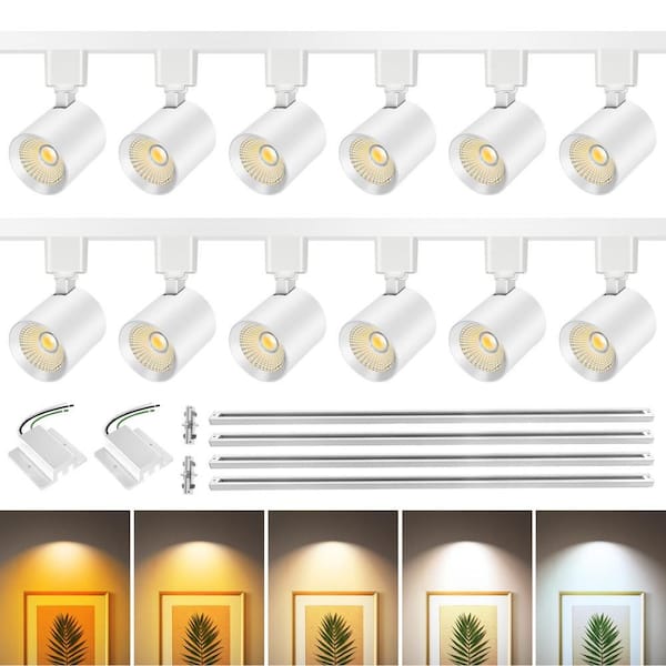 13ft. H-Type White Integrated LED Ceiling Mounted Hardwired Track Lighting Kit With 800LM 12-Light Cylinder Swivel Heads