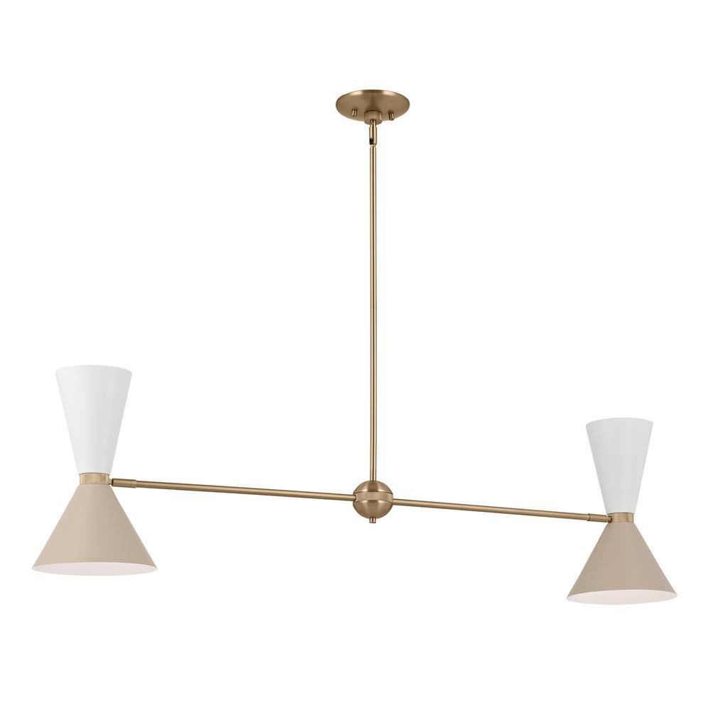 KICHLER Phix 48 in. 4-Light Champagne Bronze and Greige White Mid-Century Modern Shaded Linear Chandelier for Dining Room