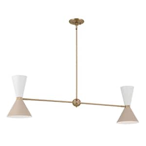 Phix 48 in. 4-Light Champagne Bronze and Greige White Mid-Century Modern Shaded Linear Chandelier for Dining Room