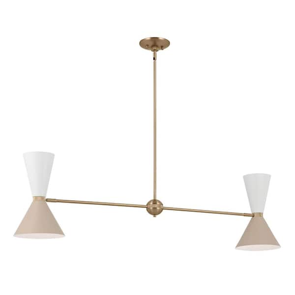 KICHLER Phix 48 in. 4-Light Champagne Bronze and Greige White Mid-Century Modern Shaded Linear Chandelier for Dining Room