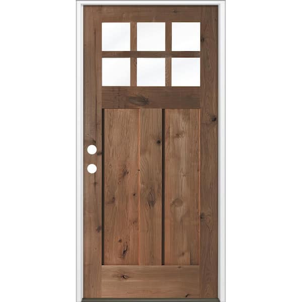 36 in. x 80 in. Craftsman Knotty Alder Right-Hand/Inswing 6-Lite Clear Glass True Black Stain Wood Prehung Front Door