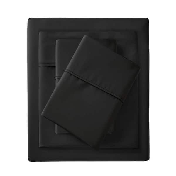 1500 Thread Count 4-Piece Black Cotton Blend Queen Sheet Set