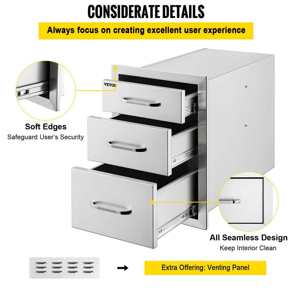 Stainless Steel Triple Drawer Outdoor Kitchen Storage Unit