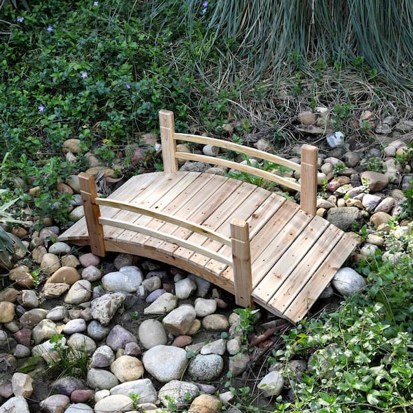 4 ft. Natural Cedar Wood Classic Arch Garden Bridge with Side Rails