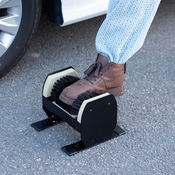 Black 6 in. x 9 in. Metal and Wooden Base Boot Scraper Boot Tray Portable or Floor-Mounted Scrubbing Brush
