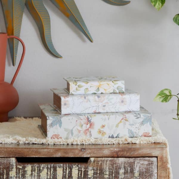 Litton Lane Rectangle Canvas Faux Book Box with Varying Patterns (Set of 3)