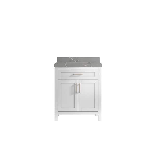 Willow Collections Cambridge 30 in. W x 22 in. D x 36 in. H Bath Vanity in White with 2 in. Piatra Gray Quartz Top