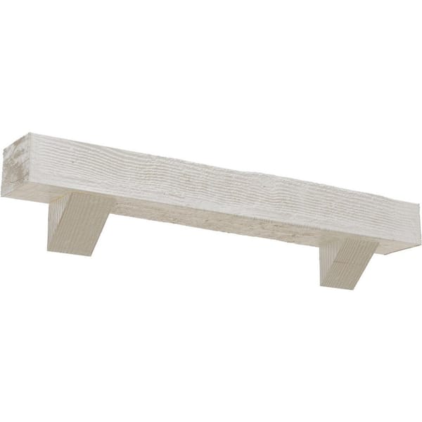 Ekena Millwork 8 in. x 10 in. x 6 ft. Rough Sawn Faux Wood Fireplace Mantel Kit, Breckinridge Corbels, Factory Prepped Ready to Paint