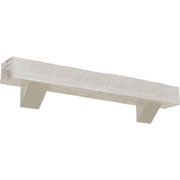 Ekena Millwork 8 in. x 12 in. x 5 ft. Rough Sawn Faux Wood Fireplace Mantel Kit, Breckinridge Corbels, Factory Prepped Ready to Paint